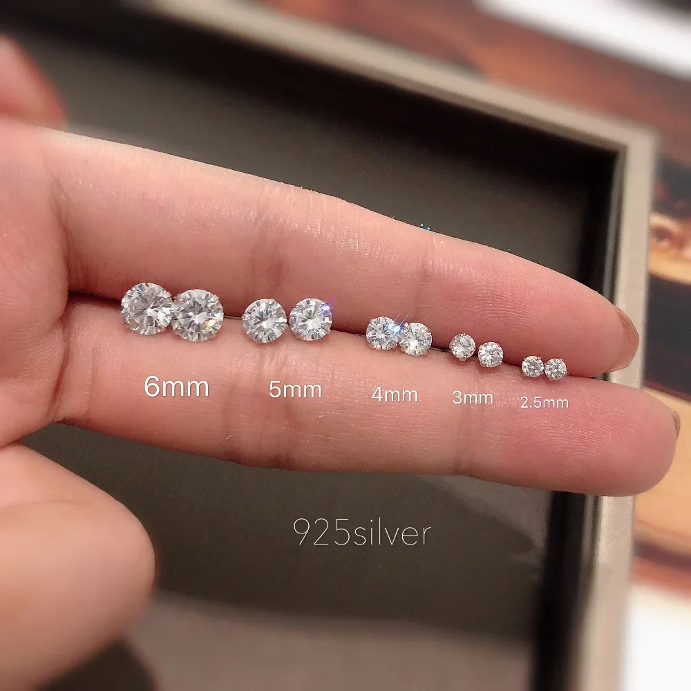 Crystal Stud Earrings, 925 Silver. Choose your size