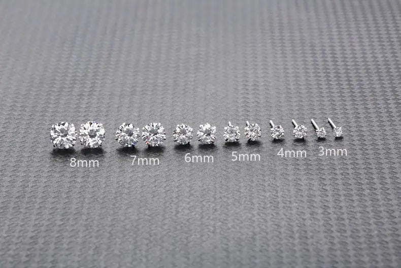 Crystal Stud Earrings, 925 Silver. Choose your size