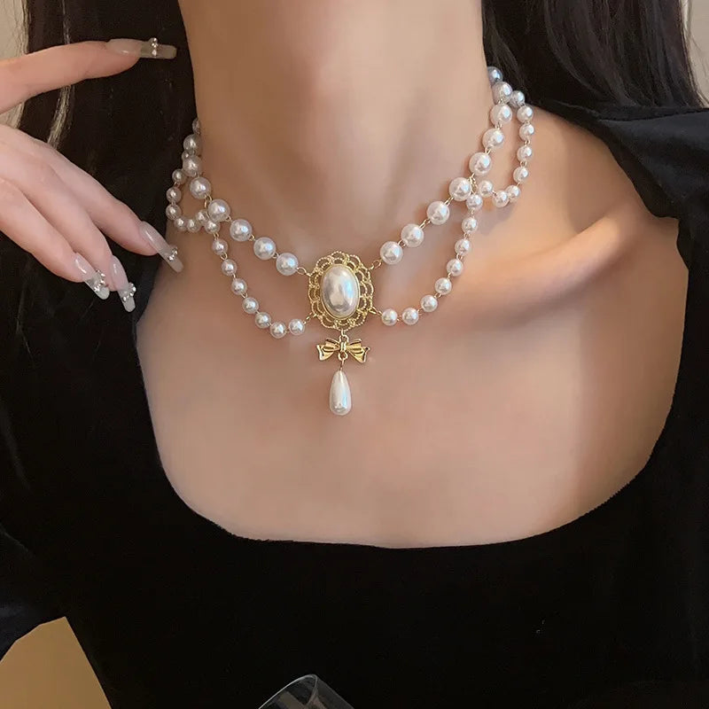 Baroque Pearl Chain Necklace, Layered with Pendant