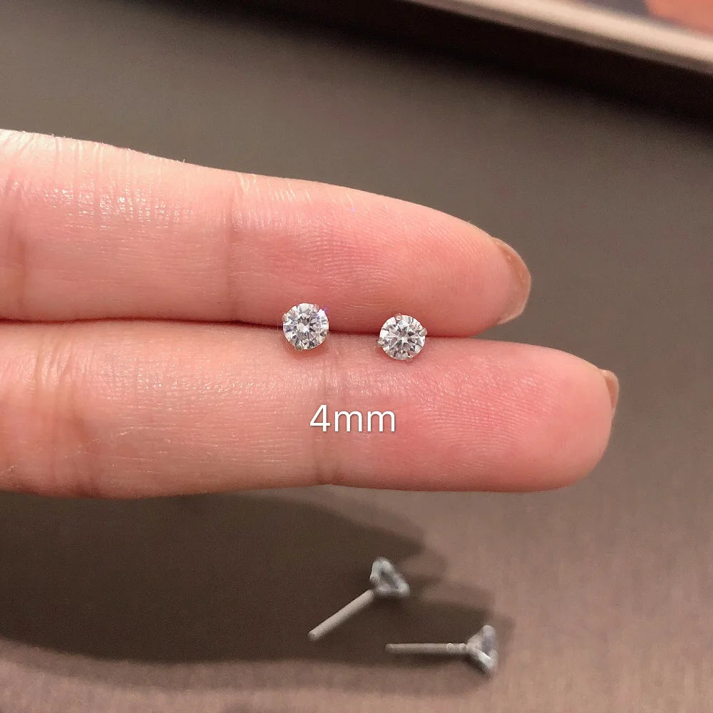 Crystal Stud Earrings, 925 Silver. Choose your size
