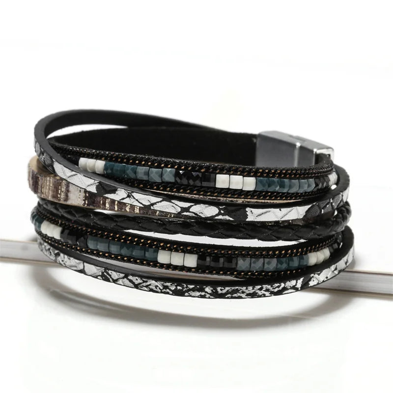 Layered wrap bracelet. Cross detail