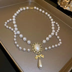 Baroque Pearl Chain Necklace, Layered with Pendant