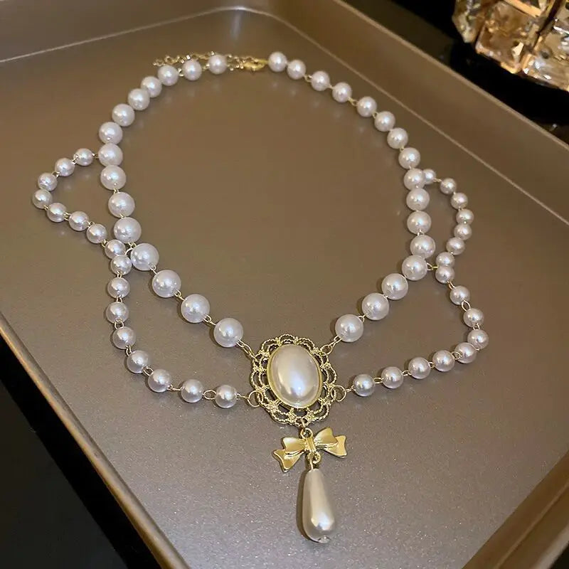 Baroque Pearl Chain Necklace, Layered with Pendant
