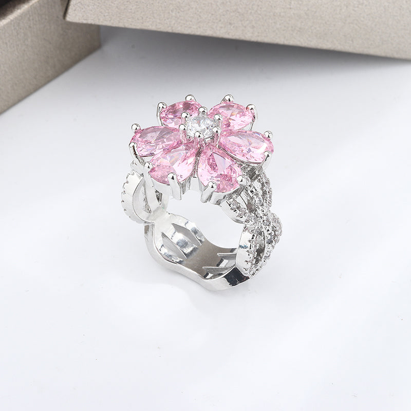 Full Bloom Cocktail Ring, 925 Silver. Choose your colour