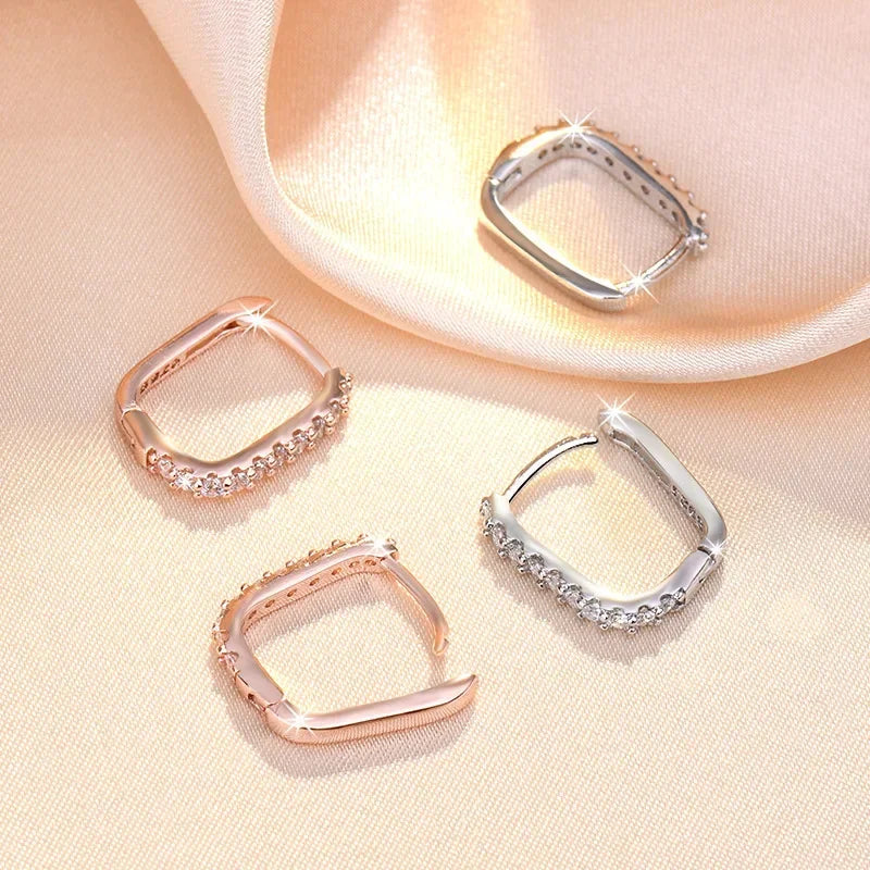 Square Pavé Hoop Earrings, 925 Silver