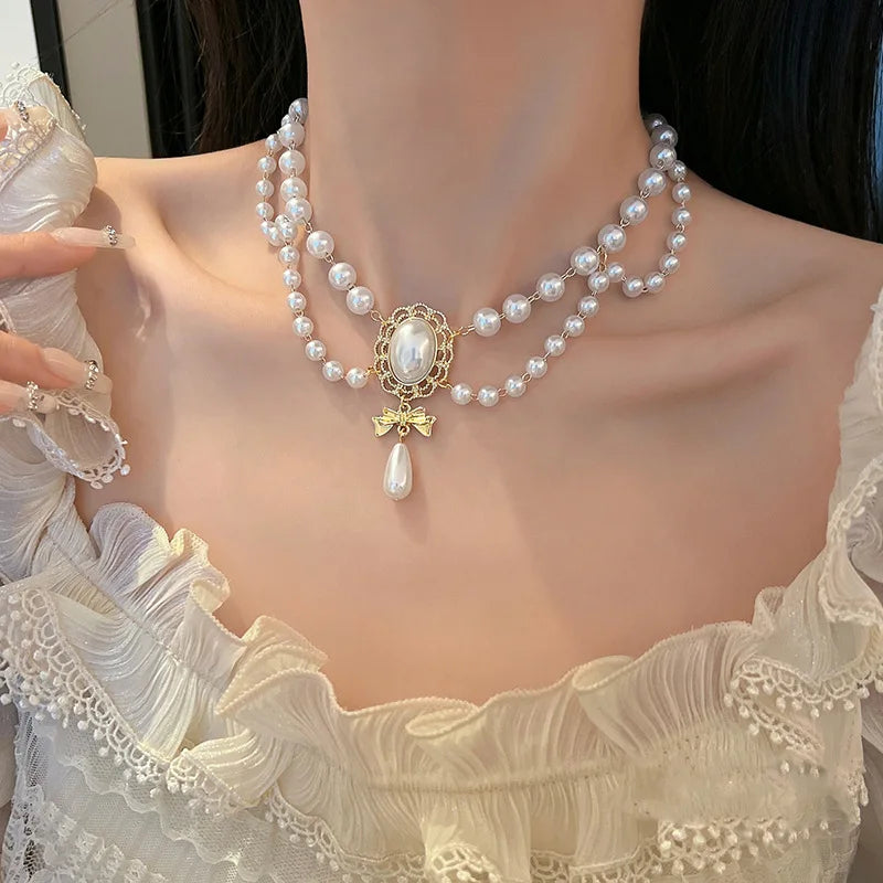 Baroque Pearl Chain Necklace, Layered with Pendant