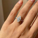 Marquise Solitaire Ring, 925 Sterling Silver. Pavé Set