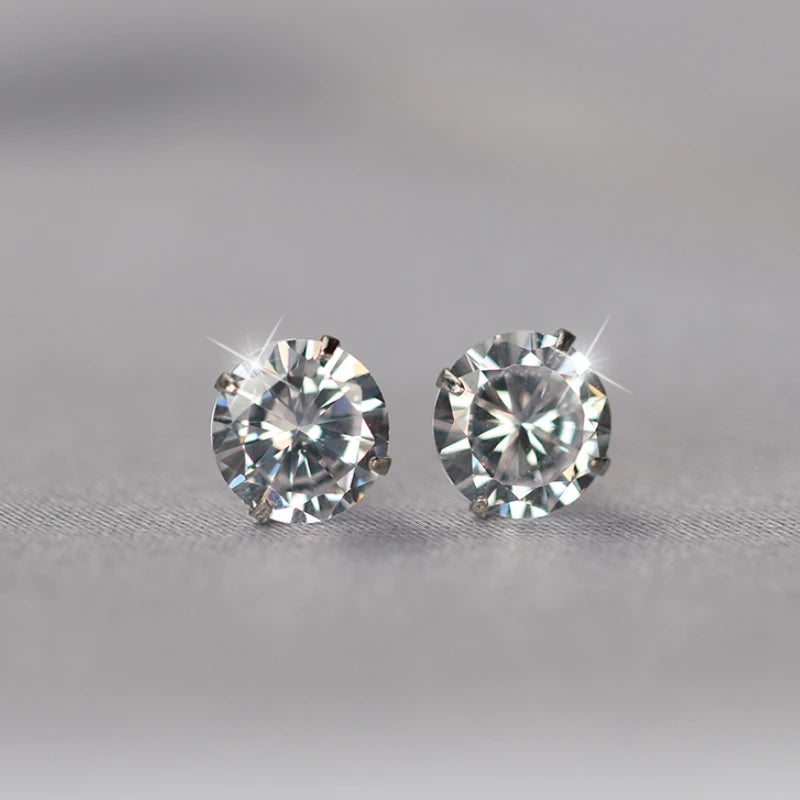 Crystal Stud Earrings, 925 Silver. Choose your size