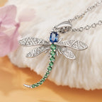 Dragonfly Pendant, Silver tone. Multicolour stones