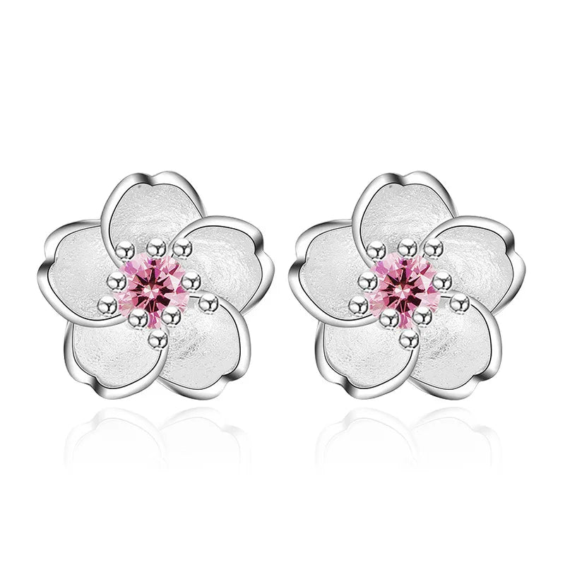 Cherry Blossom Stud Earrings, 925 Silver