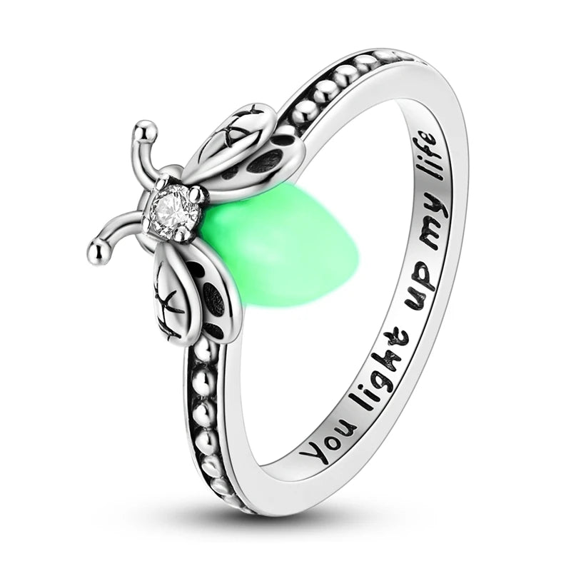 Luminous Firefly Ring, 925 Silver. Glow-in-the-dark stone