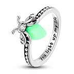 Luminous Firefly Ring, 925 Silver. Glow-in-the-dark stone