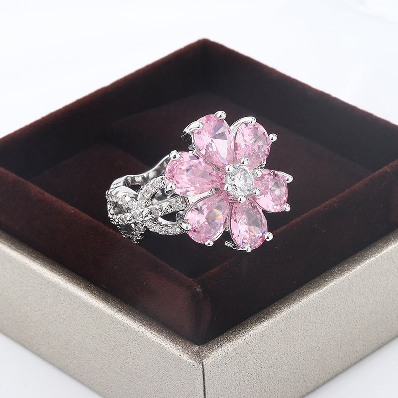 Full Bloom Cocktail Ring, 925 Silver. Choose your colour