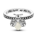 Luminous Firefly Ring, 925 Silver. Glow-in-the-dark stone