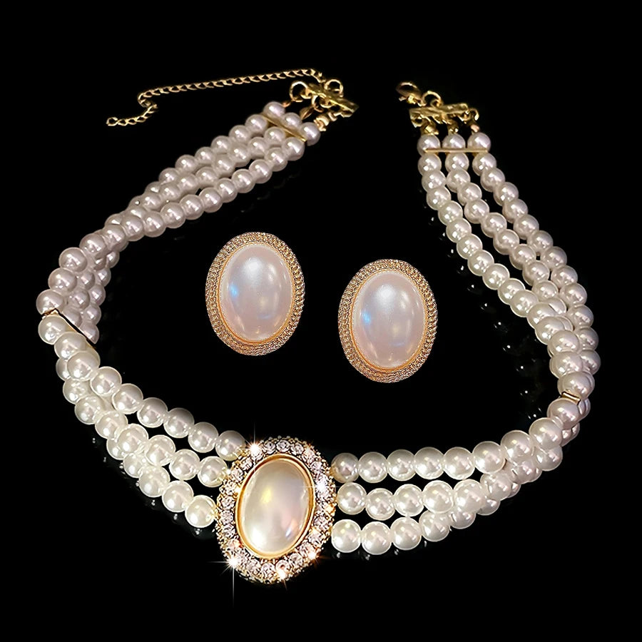Triple Strand Pearl Choker, Oval Cameo Detail