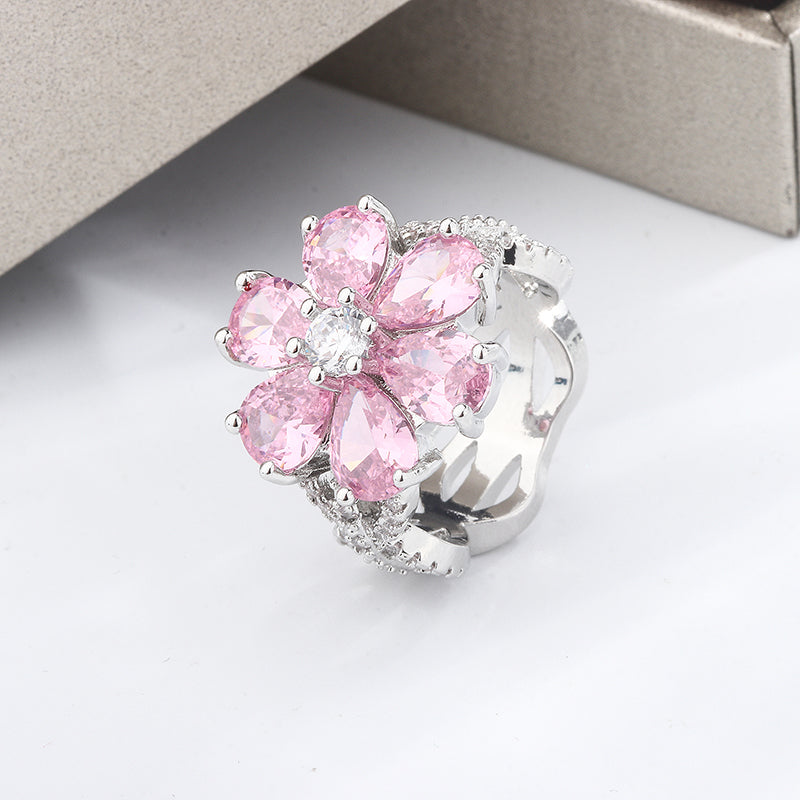 Full Bloom Cocktail Ring, 925 Silver. Choose your colour