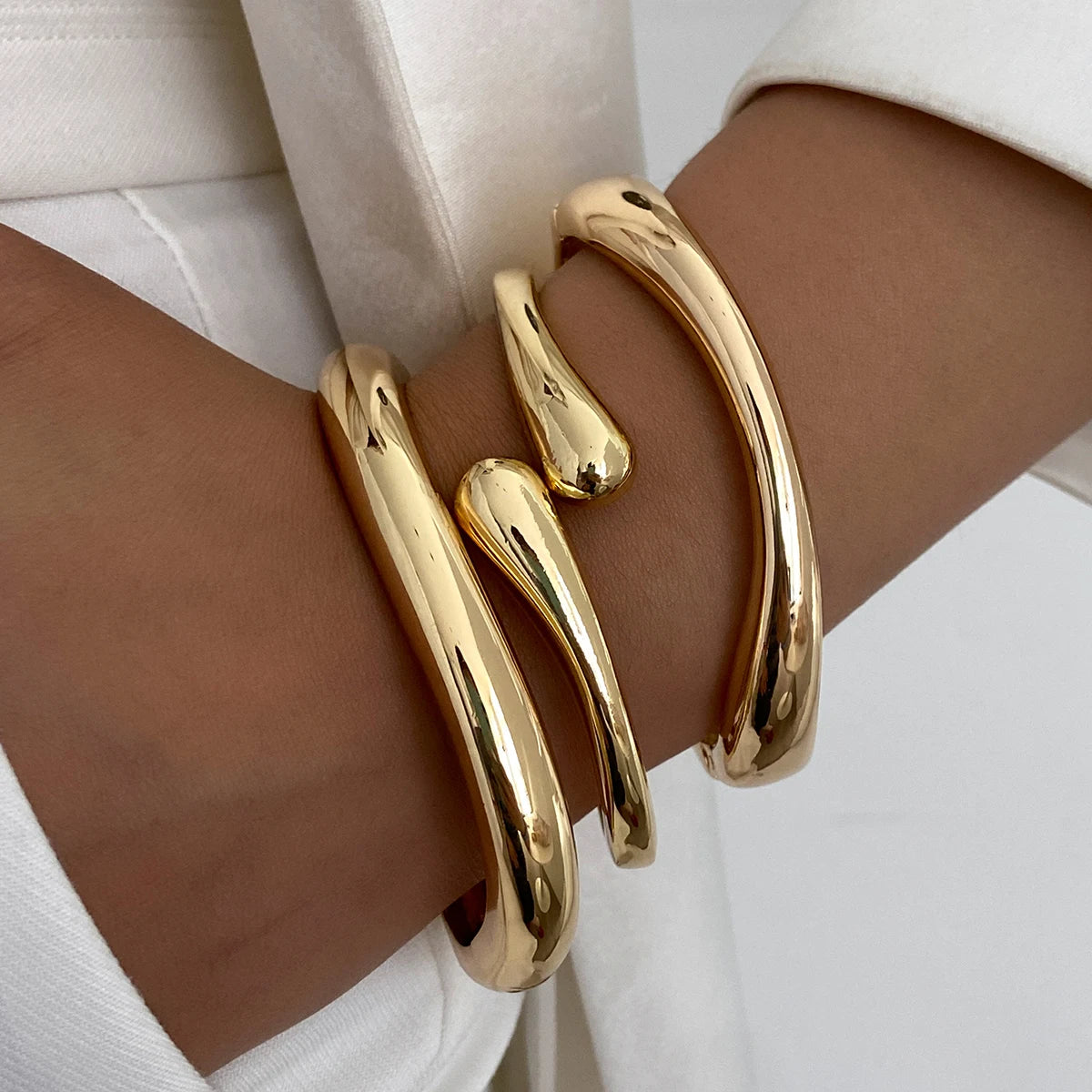 Smooth Gold Cuff Bangle, Sculptural Shape