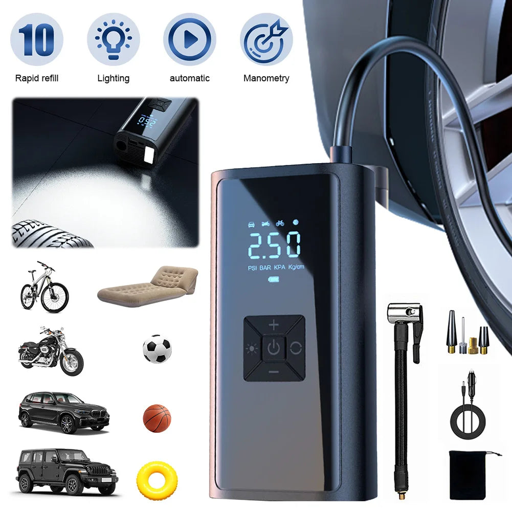 Wireless Handheld Car Inflator Pump 150PSI with Intelligent LCD Display