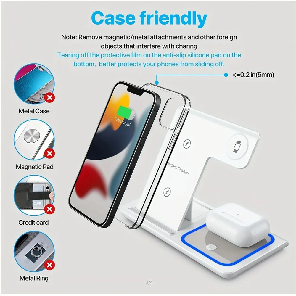 3 in 1 Fast Wireless Charging Station 40W For iPhone, Apple Watch and Airpods Pro