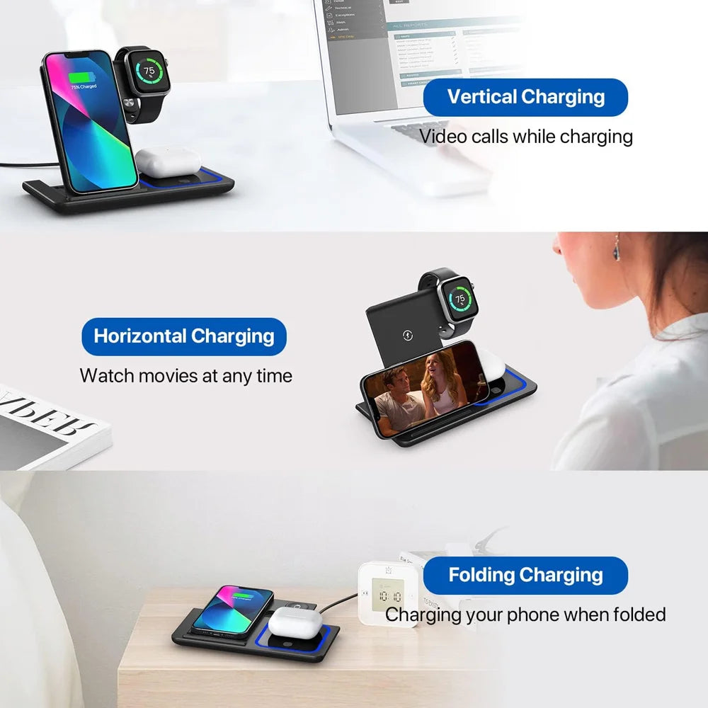 3 in 1 Fast Wireless Charging Station 40W For iPhone, Apple Watch and Airpods Pro
