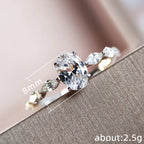 Oval Solitaire Ring, 925 Sterling Silver. Pavé Band
