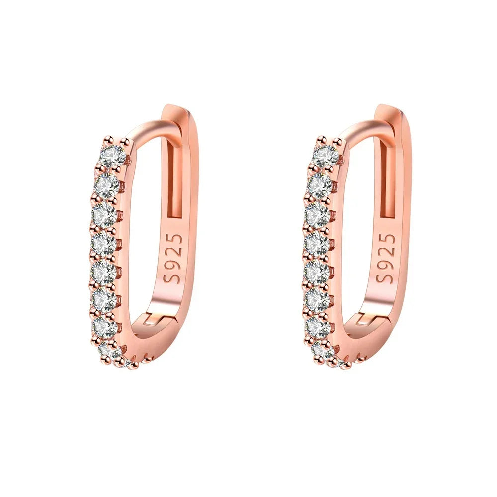 Square Pavé Hoop Earrings, 925 Silver