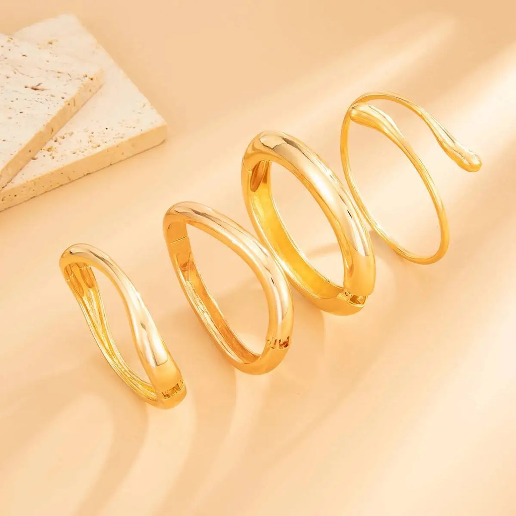 Smooth Gold Cuff Bangle, Sculptural Shape