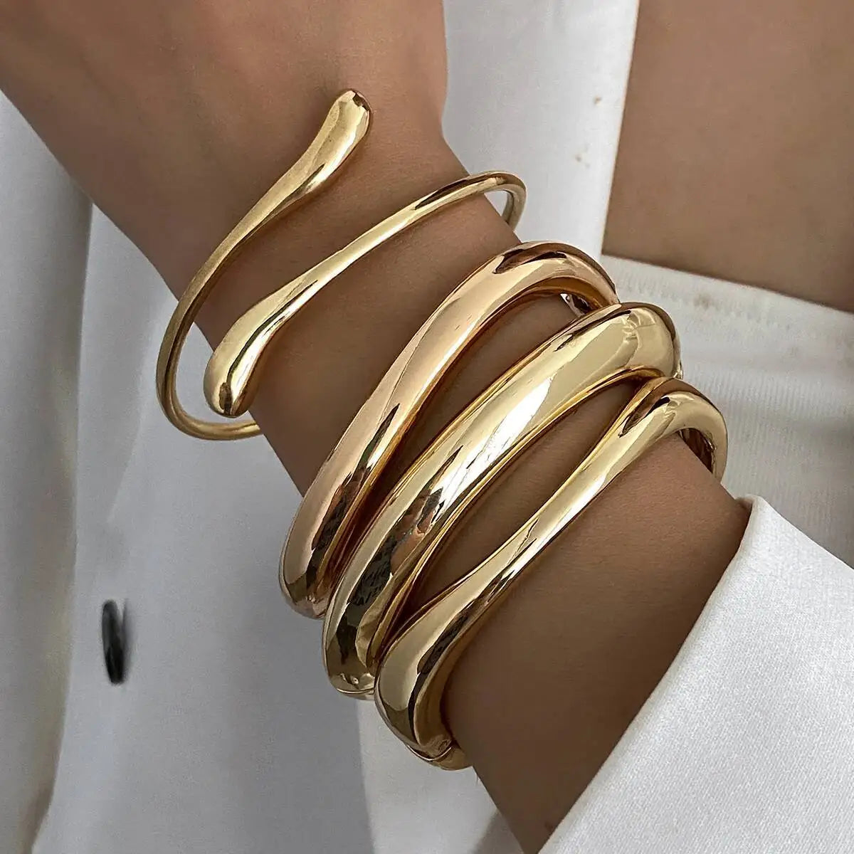 Smooth Gold Cuff Bangle, Sculptural Shape