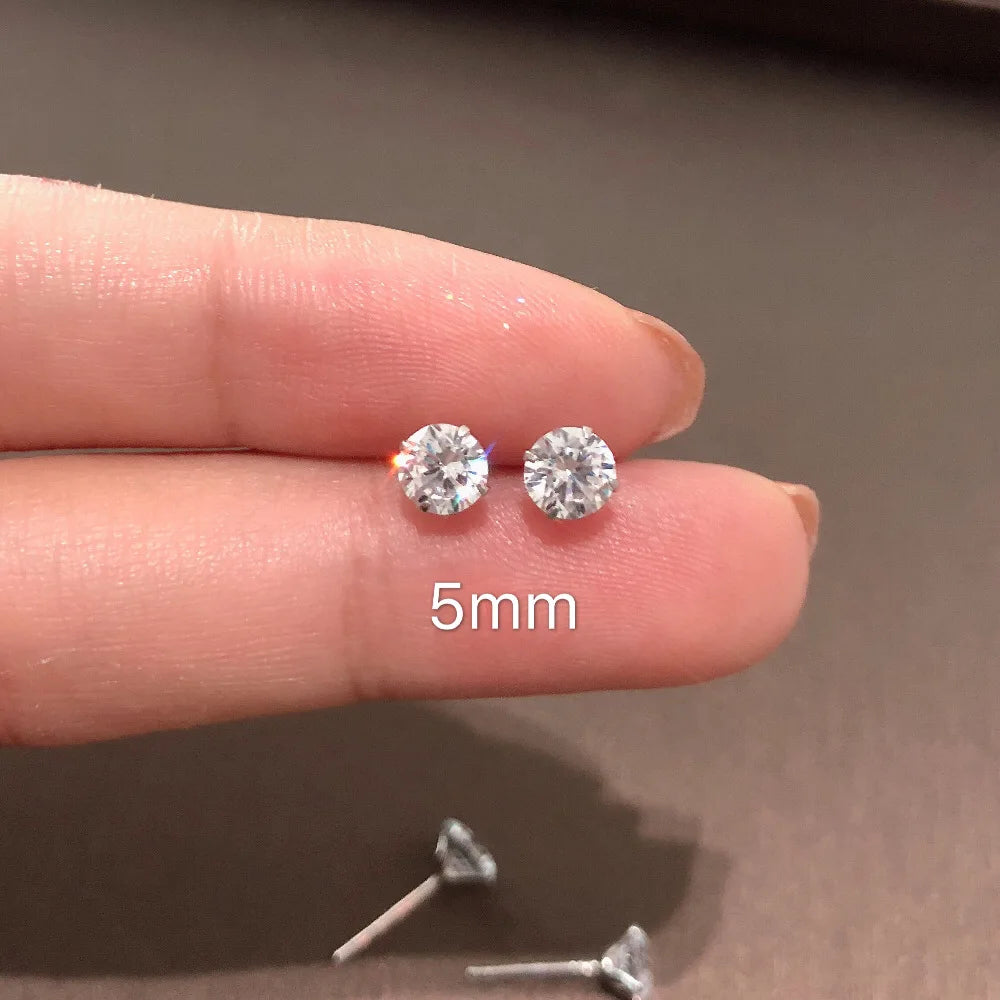 Crystal Stud Earrings, 925 Silver. Choose your size