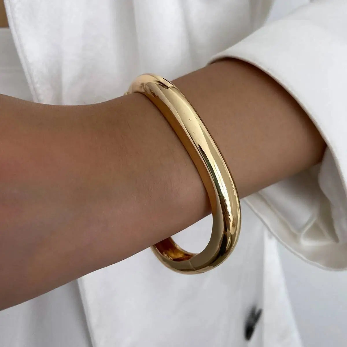 Smooth Gold Cuff Bangle, Sculptural Shape