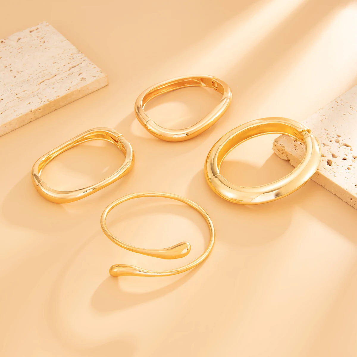Smooth Gold Cuff Bangle, Sculptural Shape
