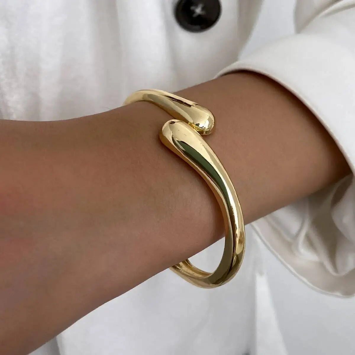 Smooth Gold Cuff Bangle, Sculptural Shape
