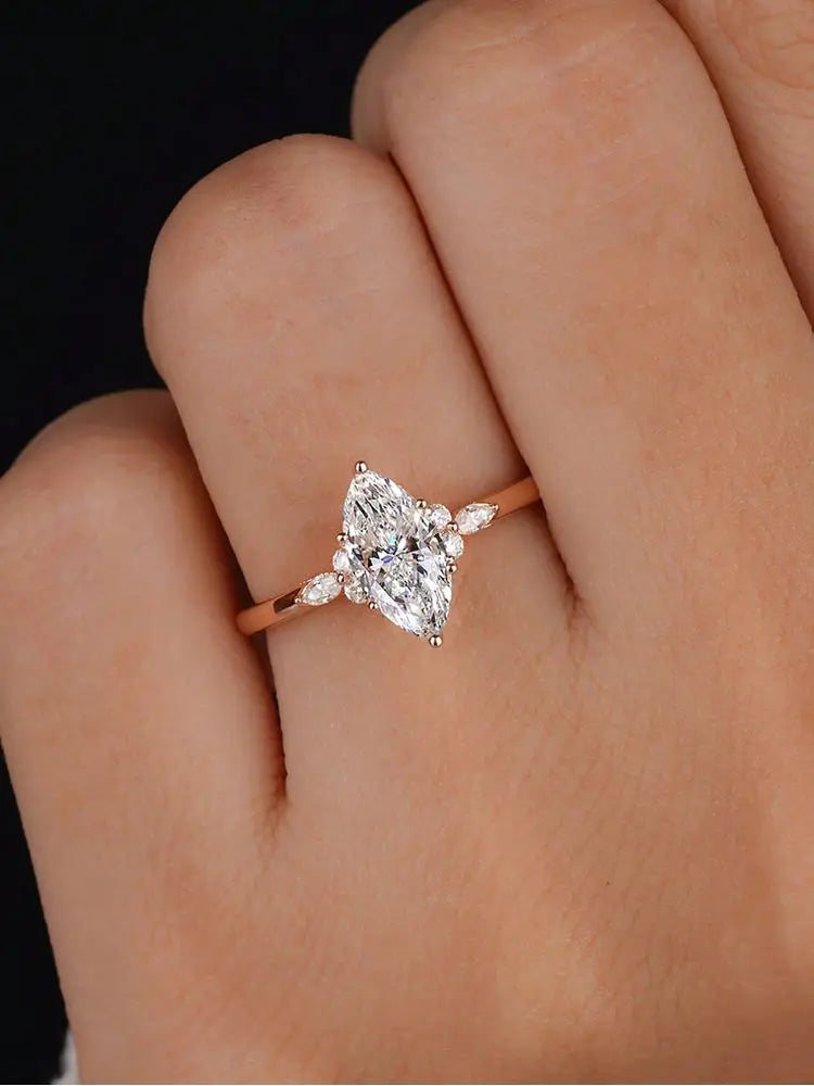 Marquise Solitaire Ring, 925 Silver. Four designs