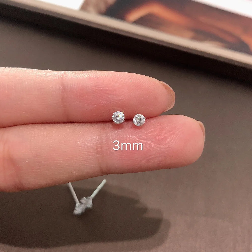 Crystal Stud Earrings, 925 Silver. Choose your size