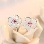 Cherry Blossom Stud Earrings, 925 Silver
