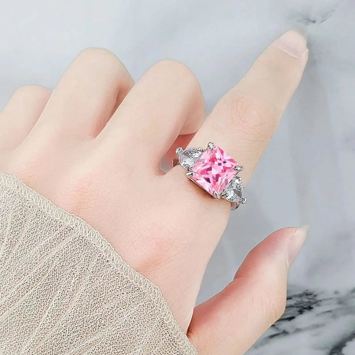 Ice Cut Trinity Ring, 925 Silver. Bold colour or brilliant white