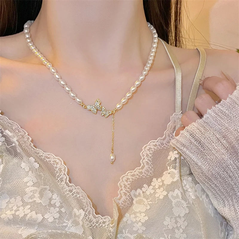 Baroque Pearl Chain Necklace, Layered with Pendant