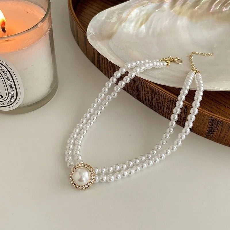 Baroque Pearl Chain Necklace, Layered with Pendant
