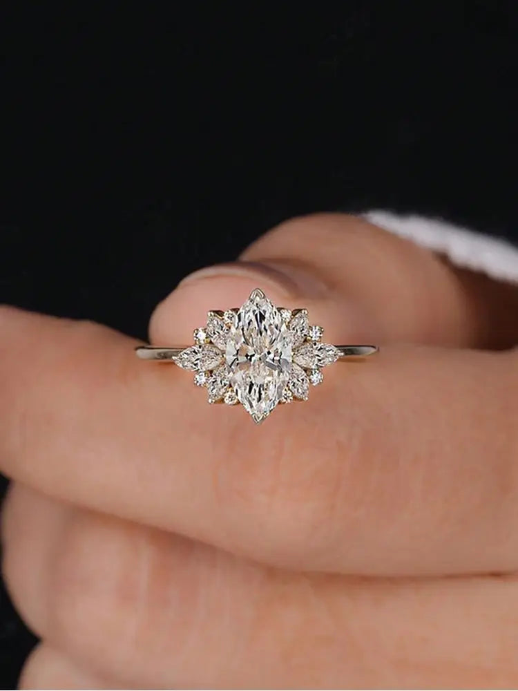 Marquise Solitaire Ring, 925 Silver. Four designs