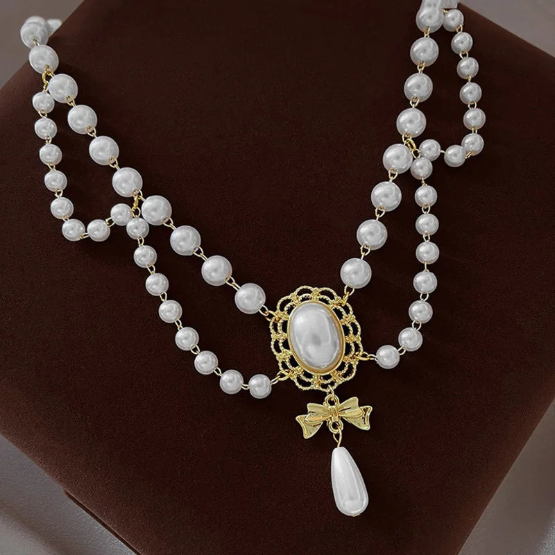 Baroque Pearl Chain Necklace, Layered with Pendant