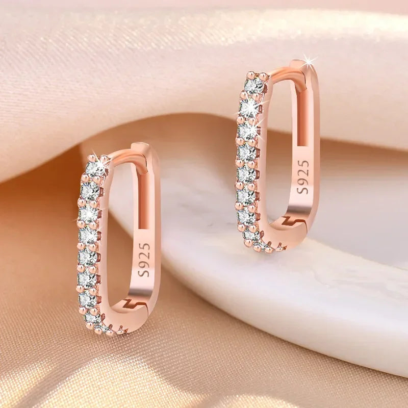 Square Pavé Hoop Earrings, 925 Silver