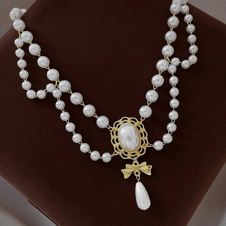 Baroque Pearl Chain Necklace, Layered with Pendant
