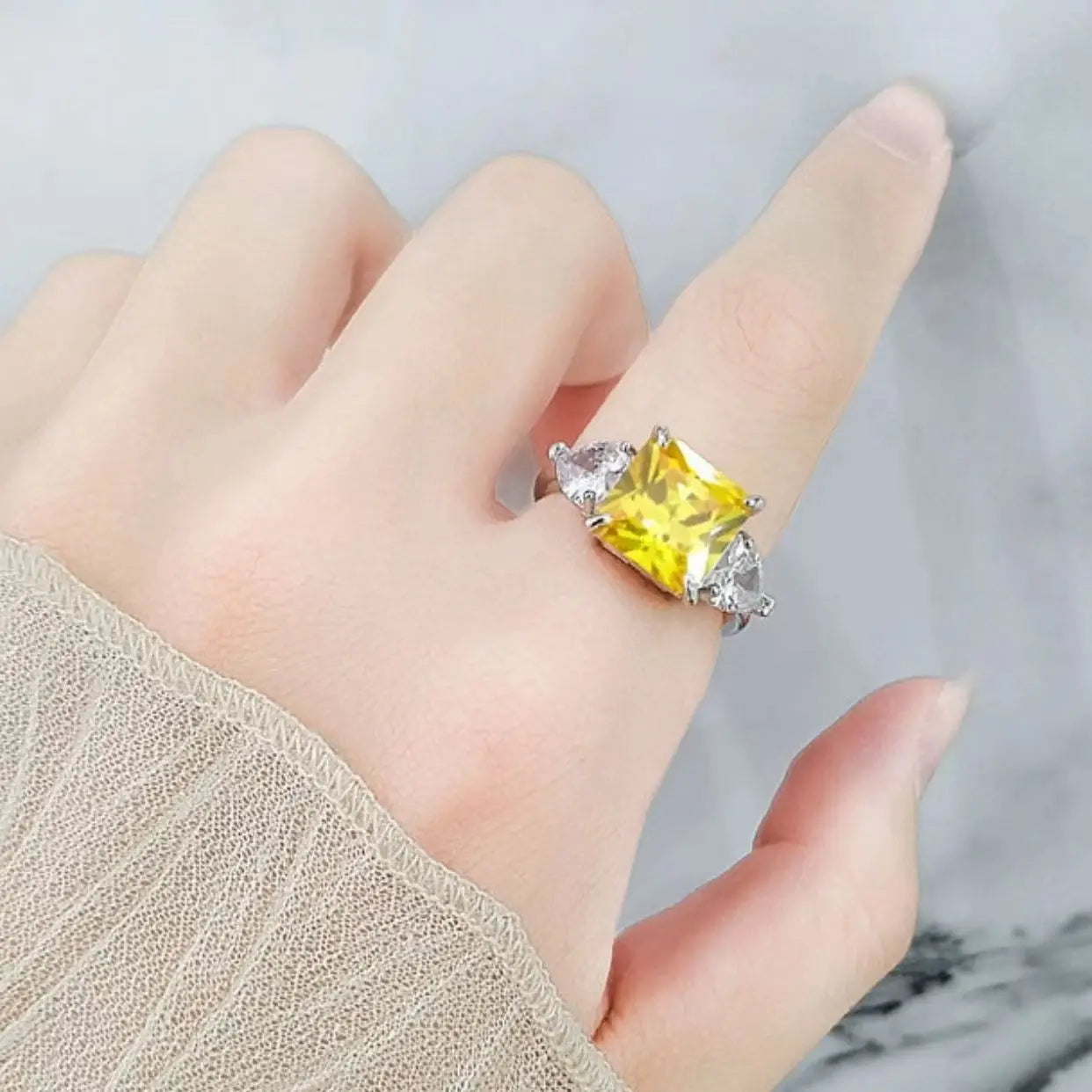 Ice Cut Trinity Ring, 925 Silver. Bold colour or brilliant white