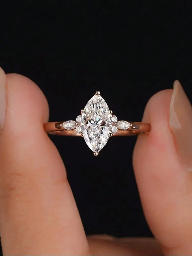Marquise Solitaire Ring, 925 Silver. Four designs