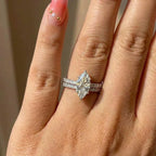 Marquise Solitaire Ring, 925 Sterling Silver. Pavé Set