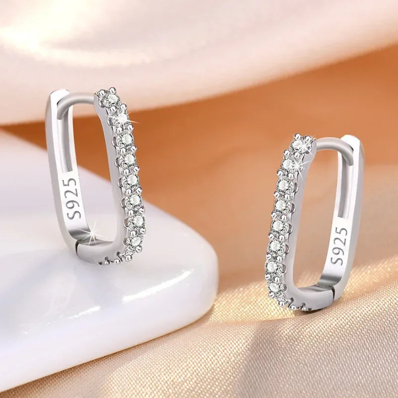 Square Pavé Hoop Earrings, 925 Silver