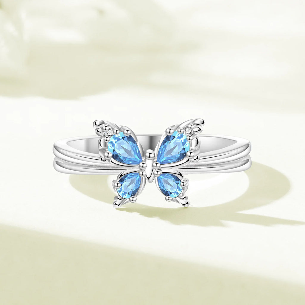 Blue Butterfly Ring, 925 Sterling Silver