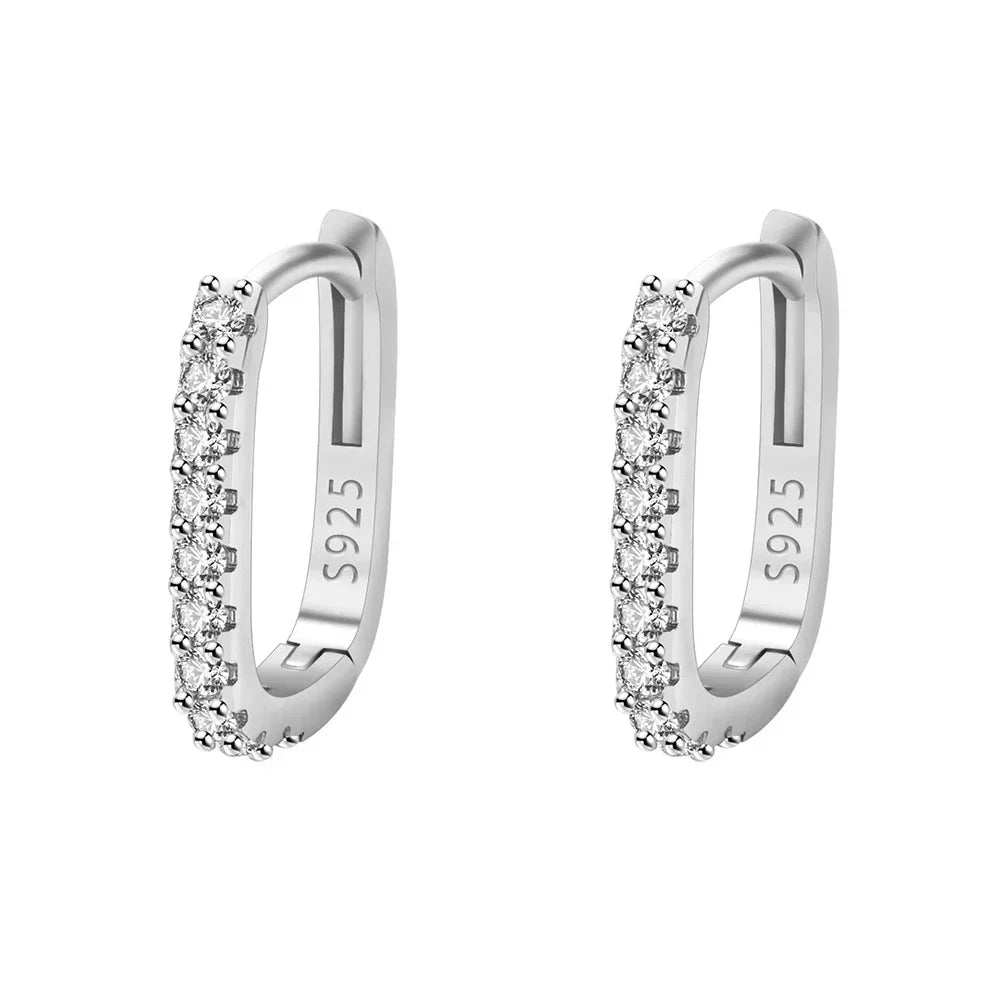 Square Pavé Hoop Earrings, 925 Silver