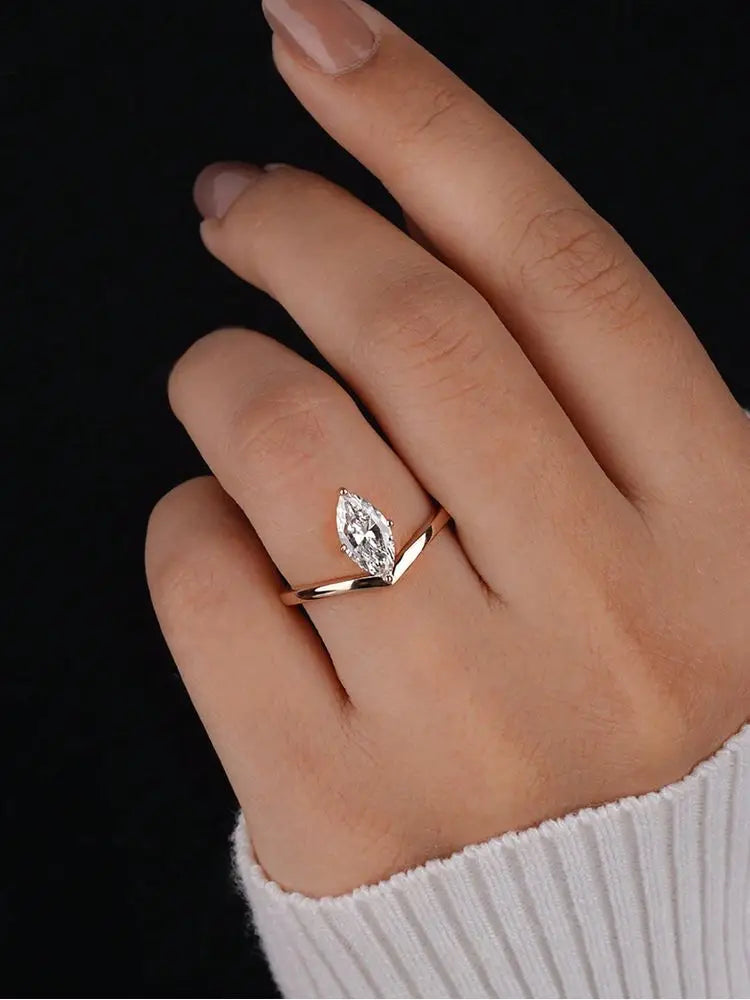 Marquise Solitaire Ring, 925 Silver. Four designs
