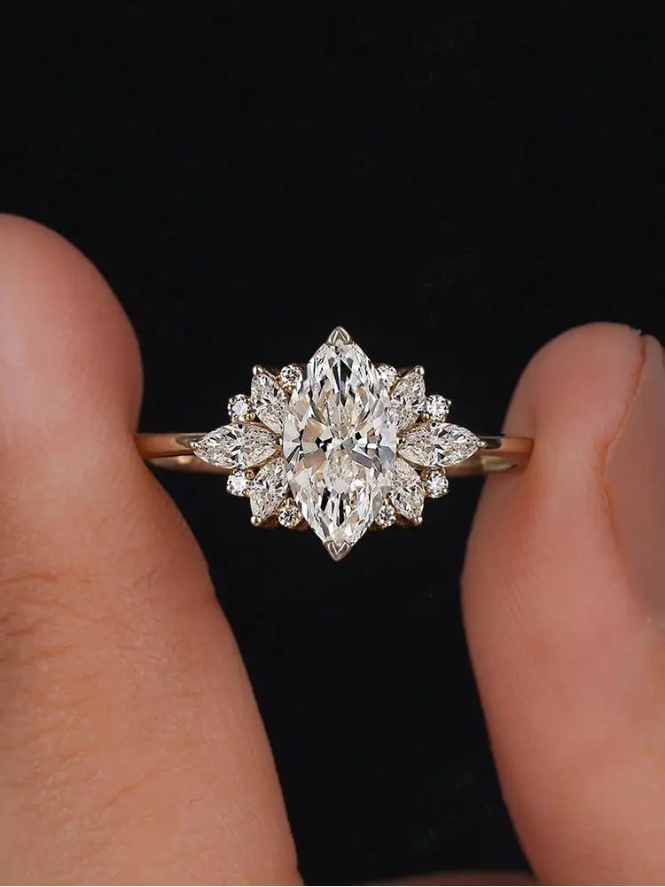 Marquise Solitaire Ring, 925 Silver. Four designs